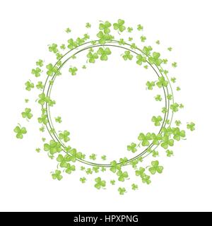 Abstract Saint Patrick's Day background. Vector illustration of shamrock leaves round frame for your poster, postcard or greeting card design Stock Vector