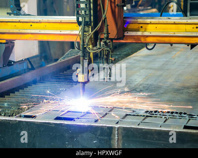 High precision CNC gas or plasma cutting metal sheet. Metal sheet and working plasma or gas plasma cutting machine Stock Photo