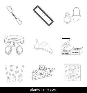 Sports equipment for climbing line icons. Mountaineering and belay for belt, vector illustration Stock Photo