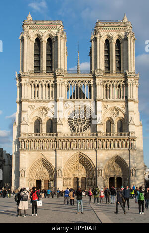 Notre Dame Cathedral, west facade and entrance. Paris, France, Europe Stock Photo