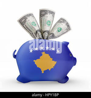 Side view of a piggy bank with the flag design of Kosovo.(series) Stock Photo