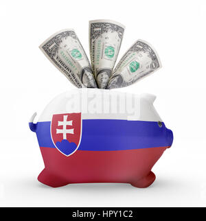 Side view of a piggy bank with the flag design of Slovakia.(series) Stock Photo
