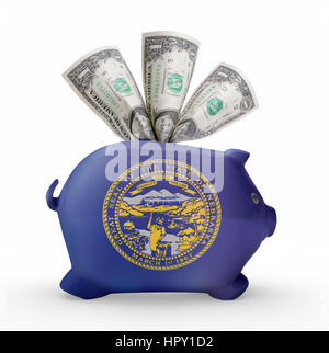 Side view of a piggy bank with the flag design of Nebraska.(series) Stock Photo