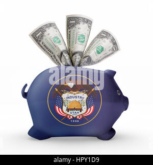 Side view of a piggy bank with the flag design of Utah.(series) Stock Photo