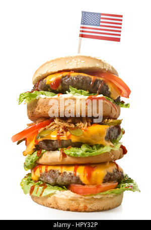 Fresh and tasty XXL hamburger with the flag of USA.(series) Stock Photo