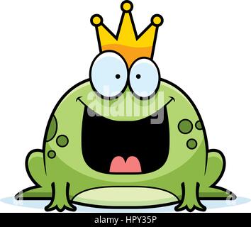 A cartoon frog prince smiling and happy. Stock Vector