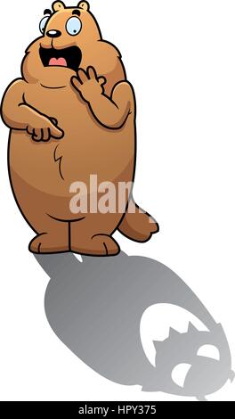 A cartoon groundhog scared of his shadow. Stock Vector