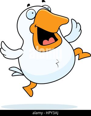 A happy cartoon goose jumping and smiling. Stock Vector