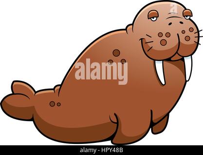 A cartoon brown walrus sitting. Stock Vector