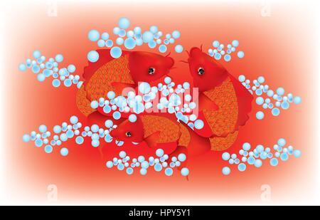 Koi carps in the water with bubbles Stock Vector