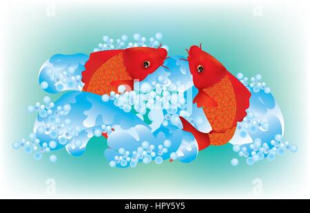 Koi carps in the water with bubbles Stock Vector