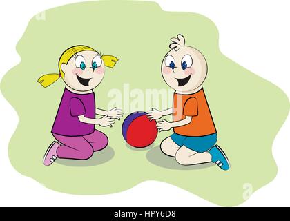 Children playing in the sandbox, vector illustration Stock Vector