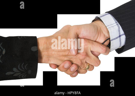 business couple shaking hands over a white background Stock Photo