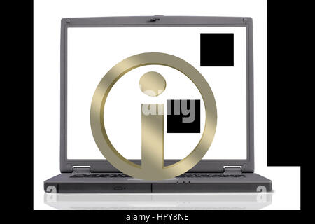 laptop view from the front with an info sign on top of the keyboard Stock Photo