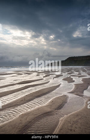 Cayton bay beach including Lebberston cliff near Scarborough, North Yorkshire, England. Stock Photo