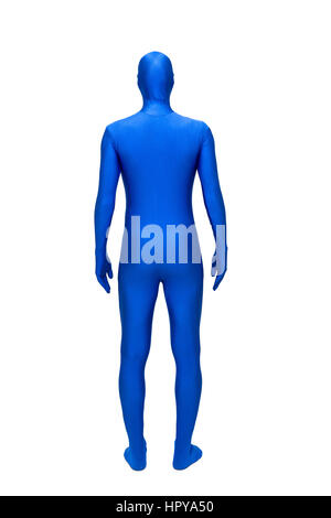 Mysterious blue man in morphsuit Stock Photo