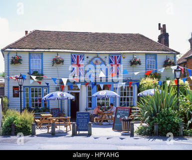 18th century Barley Mow pub with bunting, The Green, Englefield Green, Surrey, England, United Kingdom Stock Photo