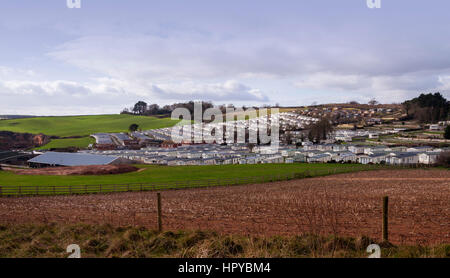 Caravans and holiday homes at Ladram Bay, a holiday park in East Devon, UK. Stock Photo