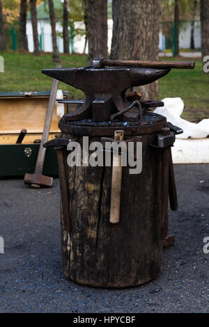 Side view on the anvil. An enlarged view. Stock Photo