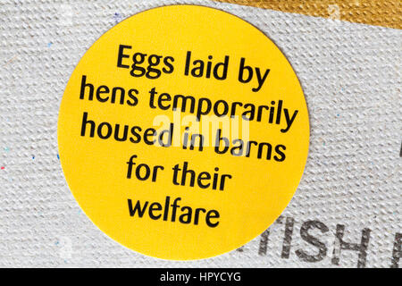 Eggs laid by hens temporarily housed in barns for their welfare sticker on egg carton for M&S mixed size eggs - temporary measure due to bird flu Stock Photo