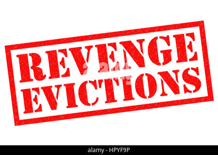 REVENGE EVICTIONS red Rubber Stamp over a white background. Stock Photo