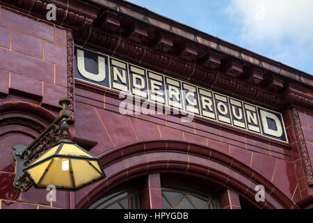 The traditional tiled exterior of the London Underground station at Kilburn Park, in London. Stock Photo