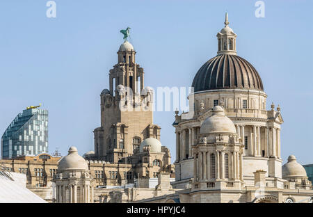 The historical skyline in the harbor of Liverpool, England, UK Stock Photo