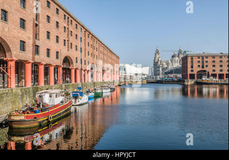 Marina at the Albert Dock, a complex of dock buildings and warehouses in Liverpool, England Stock Photo