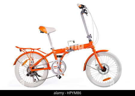 Orange folding bike. Isolated on white, clipping path included Stock Photo