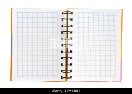 Open blank checked notebook spread. Isolated on white, clipping path included Stock Photo