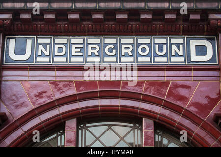 The traditional tiled exterior of the London Underground station at Kilburn Park, in London. Stock Photo