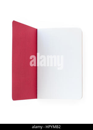 Open blank notebook with red cover. Isolated on white, clipping path included Stock Photo