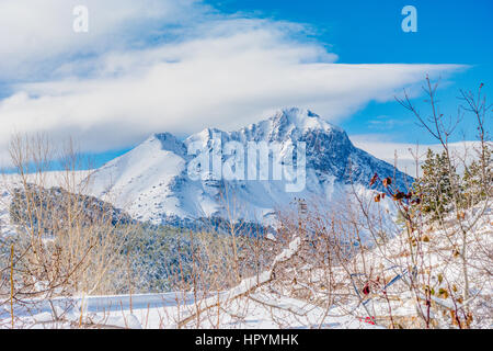 winter mountan and forest scene in turkey,mountains nearby mediterranean coast fethiye antalya, karli dag manzarasi fethiye Stock Photo