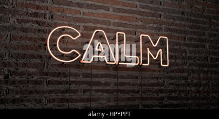 CALM - fluorescent Neon tube Sign on brickwork - Front view - 3D ...