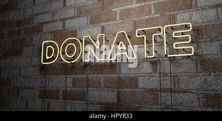 DONATE - Glowing Neon Sign on stonework wall - 3D rendered royalty free stock illustration.  Can be used for online banner ads and direct mailers. Stock Photo