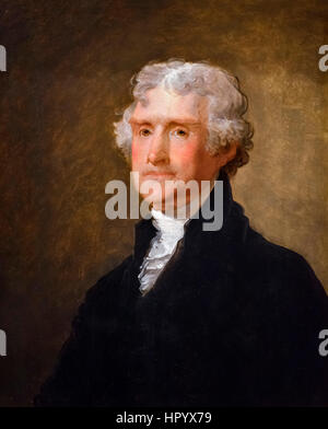 Thomas Jefferson. Portrait of the 3rd US President, Thomas Jefferson (1743-1826) by Gilbert Stuart, oil on wood, c.1821 Stock Photo