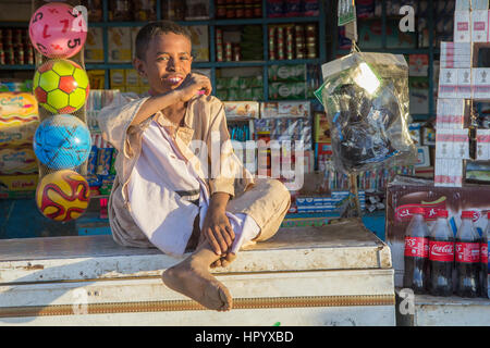 Khartoum, Sudan - Dec 19, 2015: Young Sudanese boy posing on a market. Stock Photo