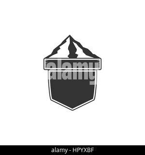 Vector blank label form with mountains. Good for retro adventure labels, logos. Vintage silhouette insignia design. Isolated on white background Stock Vector
