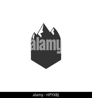 Vector blank badge form with mountains. Good for retro adventure labels, logos. Vintage silhouette insignia design. Isolated on white background Stock Vector