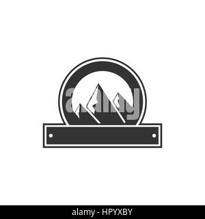 Vector blank badge form with mountains. Good for retro adventure labels, logos. Vintage silhouette insignia design. Isolated on white background. Stock vector Stock Vector