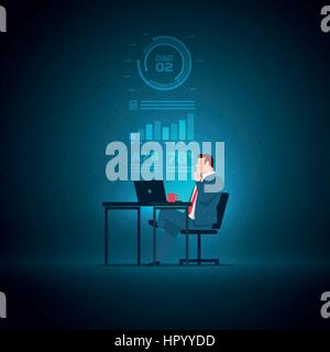 Business concept illustration. Businessman working on laptop. Elements are layered separately in vector file. Stock Vector