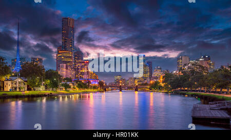 Melbourne. Panoramic image of Melbourne, Australia during summer sunset. Stock Photo