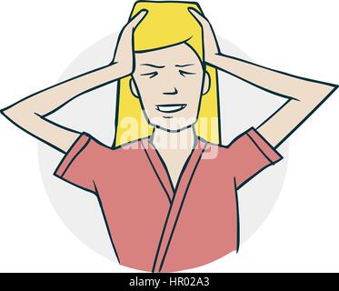 Severe headache, screaming in pain. Icon on medical subjects. Illustration of a funny cartoon style Stock Vector