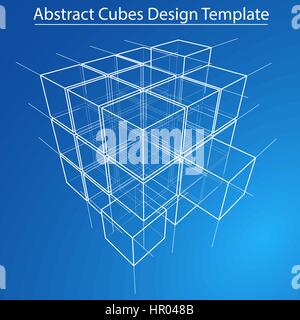 Wireframe Boxes. Sketch style. 3D Rendering Vector Illustration EPS10 Stock Vector