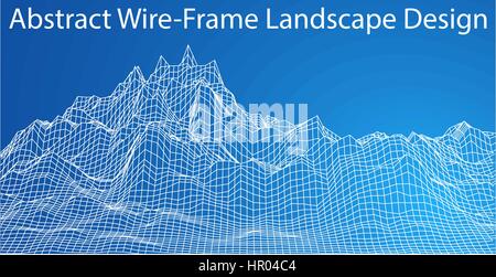 3D Wireframe Landscape. Blue Gradient Background. Vector EPS10 Stock Vector