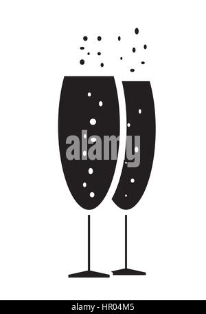 Two bubbly champagne glasses icon vector isolated in white background. Stock Vector
