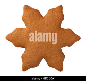 Gingerbread star cookie for Christmas isolated on white background. Top view Stock Photo