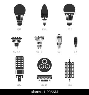 LED light lamp bulbs vector silhouette icon set on white background Stock Vector