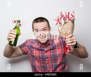 man satisfied with the bouquet of fish Stock Photo