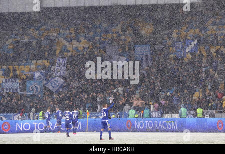 KYIV, UKRAINE - OCTOBER 26, 2016: FC Dynamo Kyiv players thank fans after the Cup of Ukraine Round of 16 game against FC Zorya Luhansk at NSC Olimpiys Stock Photo